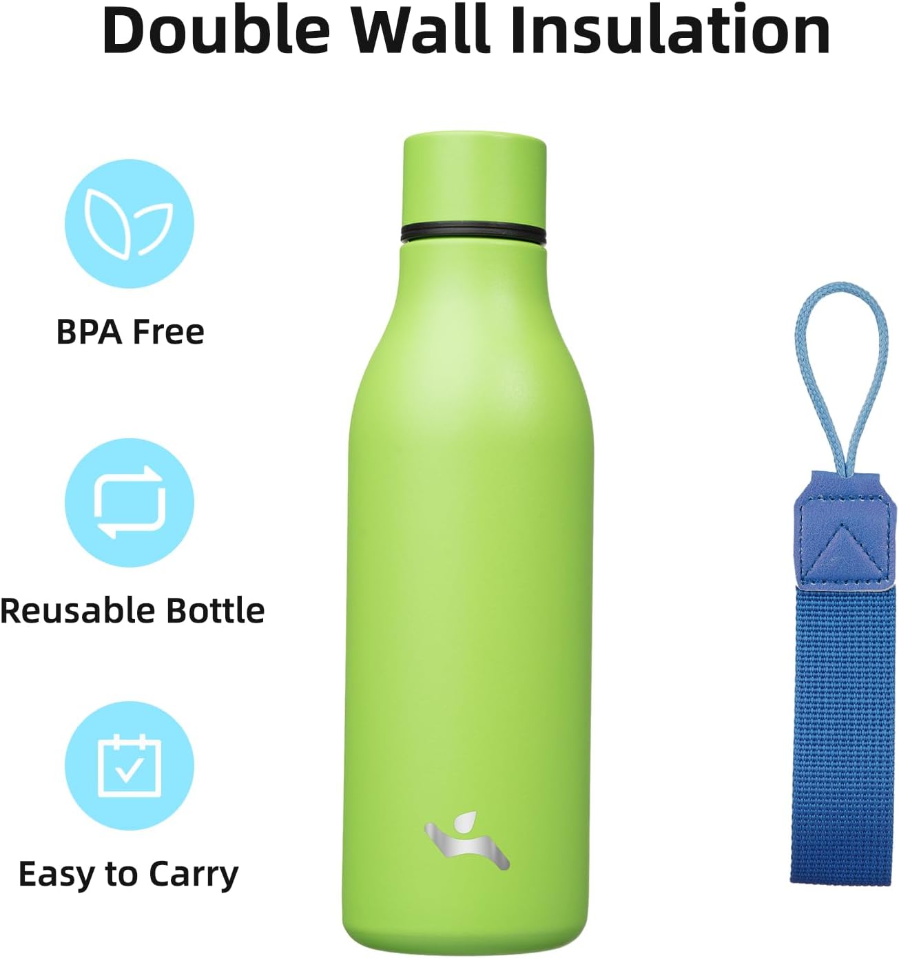 Konokyo Insulated Water Bottle with Strap,18 oz Double Wall Stainless Steel Vacuum Bottles Metal Water Flask,Macaron Green - Colors B
