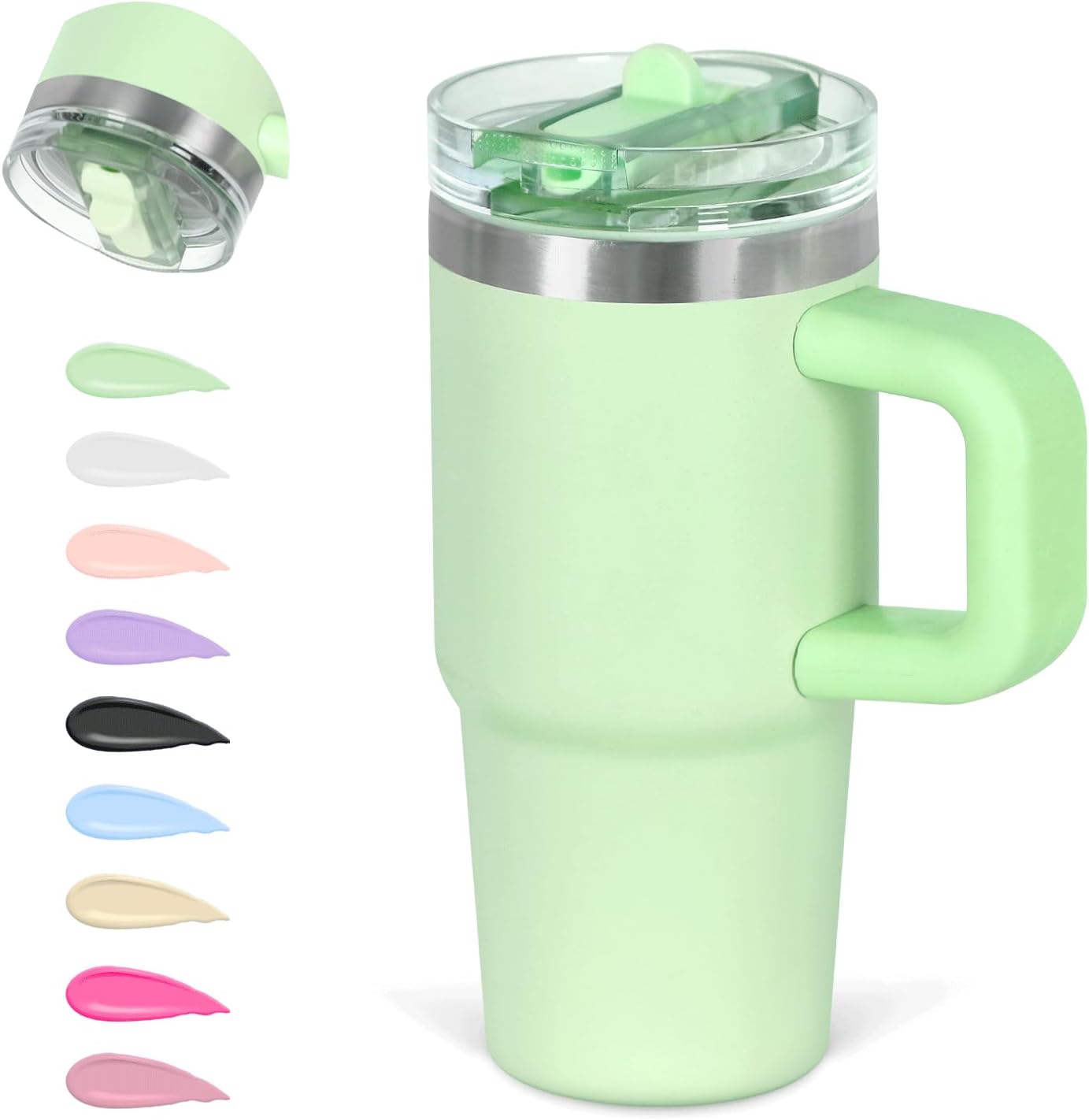 Cosictic 14 Oz Flip Straw Tumbler with Handle for Kids, Stainless Steel Double Wall Insulated Cup for Children with Flip Top Lid, 14 Oz Leak-proof Cups for Kids, Sky Blue and Purple