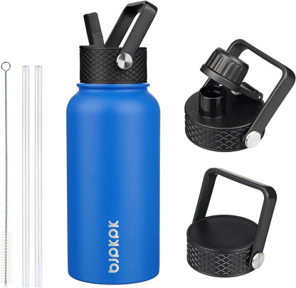 BJPKPK Insulated Water Bottles with Straw Lid, 40oz Stainless Steel Water Bottles with 3 Lids, BPA Free Leakproof Thermo, Tumblers, Cups for Sports, Gym- Midnight - Colors B