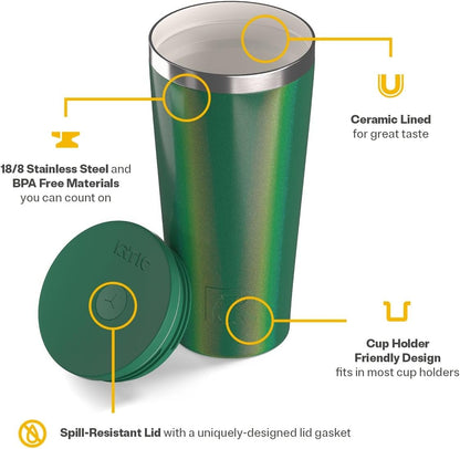 RTIC 20oz Everyday Tumbler Insulated Stainless Steel Portable Travel Coffee Cup with Straw, Ceramic Lining, Spill-Resistant Lid, BPA-Free, Hot and Cold Drink, Beach