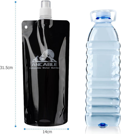 Ancable 33oz (1L) Collapsible Water Bottles, 3-Pack Reusable Travel Foldable Water Bottles for Hiking Camping Running Bike, BPA-Free Water Bottle