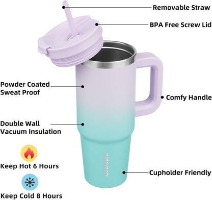 BJPKPK 30oz Stainless Steel Insulated Tumbler With Handle And Lid Straw Travel Coffee Mug Thermal Cup,Black