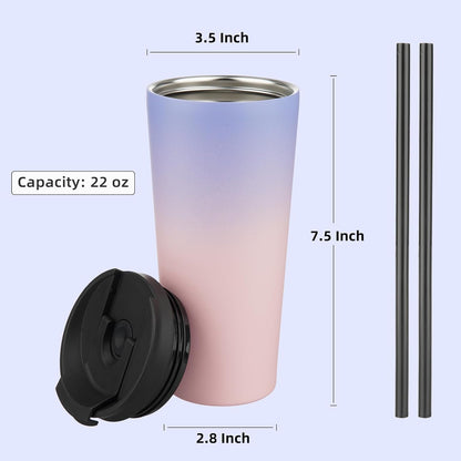 Konokyo 30 OZ Insulated Tumbler with Lid and 2 Straws Stainless Steel Water Bottle Vacuum Travel Mug Coffee Cup,Pastel Sunset