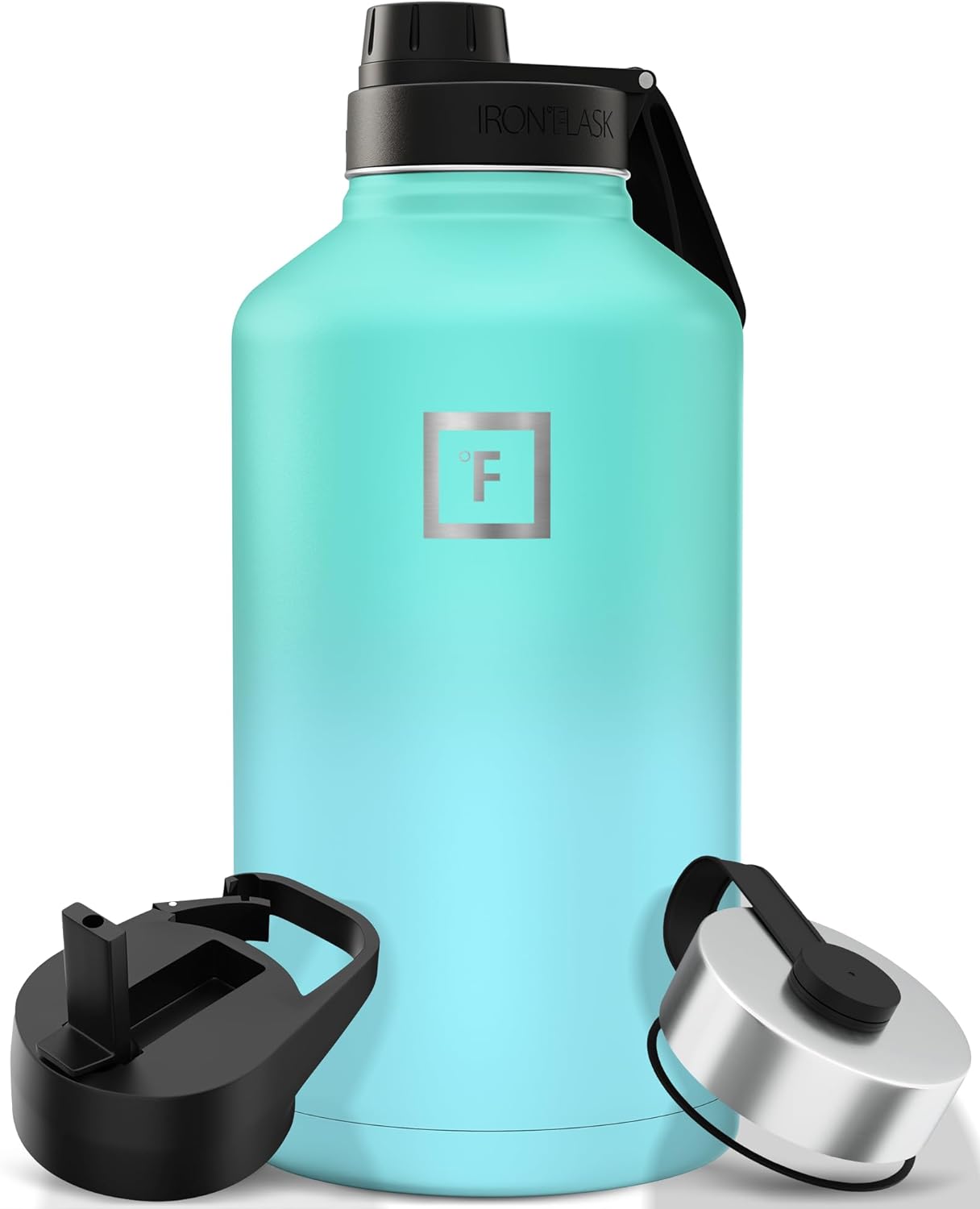 IRON °FLASK Camping & Hiking Hydration Flask with Straw, Wide Mouth Insulated Stainless Steel Sports Water Bottle - 40 oz Midnight Black