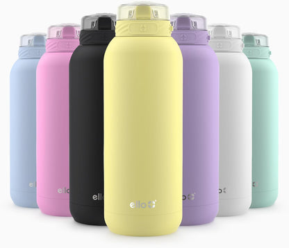 Ello Cooper 22oz Stainless Steel Water Bottle with Straw and Carry Handle, Double Walled and Vacuum Insulated Metal, Leak Proof Locking Lid with Soft Silicone Spout, Reusable, BPA Free, Lilac