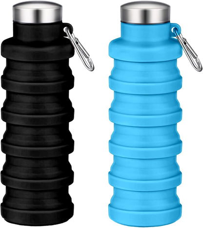 Collapsible Water Bottles,16oz Capacity Portable Reusable Silicone Water Bottle,Leak-proof,with buckle,foldable storage,Lightweight Durable for Fitness,Cycling,Sports,Camping,Hiking (Deep Black)