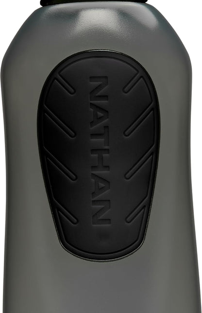 Nathan SpeedDraw 2 Insulated Handheld Running Water Bottle Flask 18oz – Double-Wall Insulation, Ergonomic Grip, Blast Valve Cap, Phone & Key Storage Pockets, Reflective Design