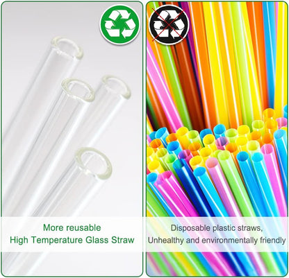 ANNVCHI 16 Pack Reusable Glass Straws,Set of 6 Straight and 6 Bent with 4 Cleaning Brush,Perfect for Smoothies,Tea, Juice, Milkshakes(8.5''x10 MM)