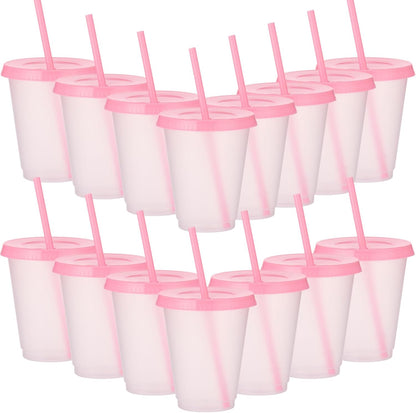 Sieral 30 Pack Cups with Lids and Straws Kids Tumbler with Straw Reusable Water Bottle Iced Coffee Travel Mug Adults Plastic Cups for Parties 16 oz (Candy Colors)