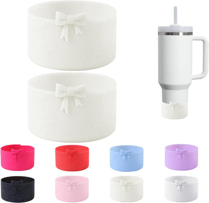 2PCS Bow Silicone Boot for Stanley Quencher Tumbler 30oz 40oz & IceFlow 20oz 30oz& Hydro Flask Water Bottle 12-24 oz Protective Bottom Sleeve Cover for Stanley Cup Accessories& Owala 24oz