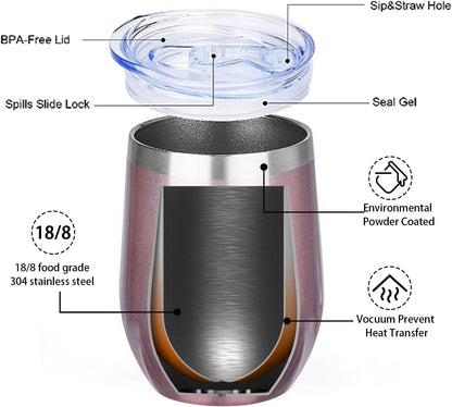 MEZMUT 12 Oz Insulated Wine Tumbler with Lid Double Wall Vacuum Stainless Steel Wine Glass Coffee Mug Insulated Tumbler Cup for Champaign, Cocktail, Beer (Black, 1 Pack)