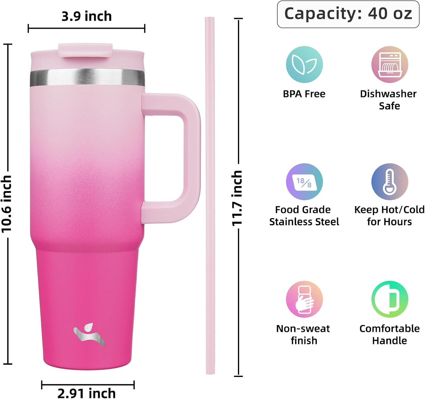 Konokyo 30 oz Tumbler with Handle and 2 Straws,2 in 1 Lid Insulated Water Bottle Stainless Steel Travel Coffee Mug,Sky