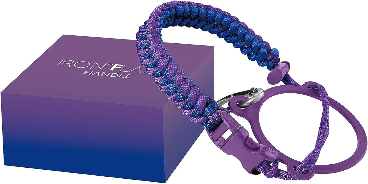 IRON °FLASK Paracord Handle - Fits Wide Mouth Water Bottles - Durable Carrier, Secure Accessories, Survival Strap Cord, Safety Ring, and Carabiner - Seven Core Paracord Bracelet