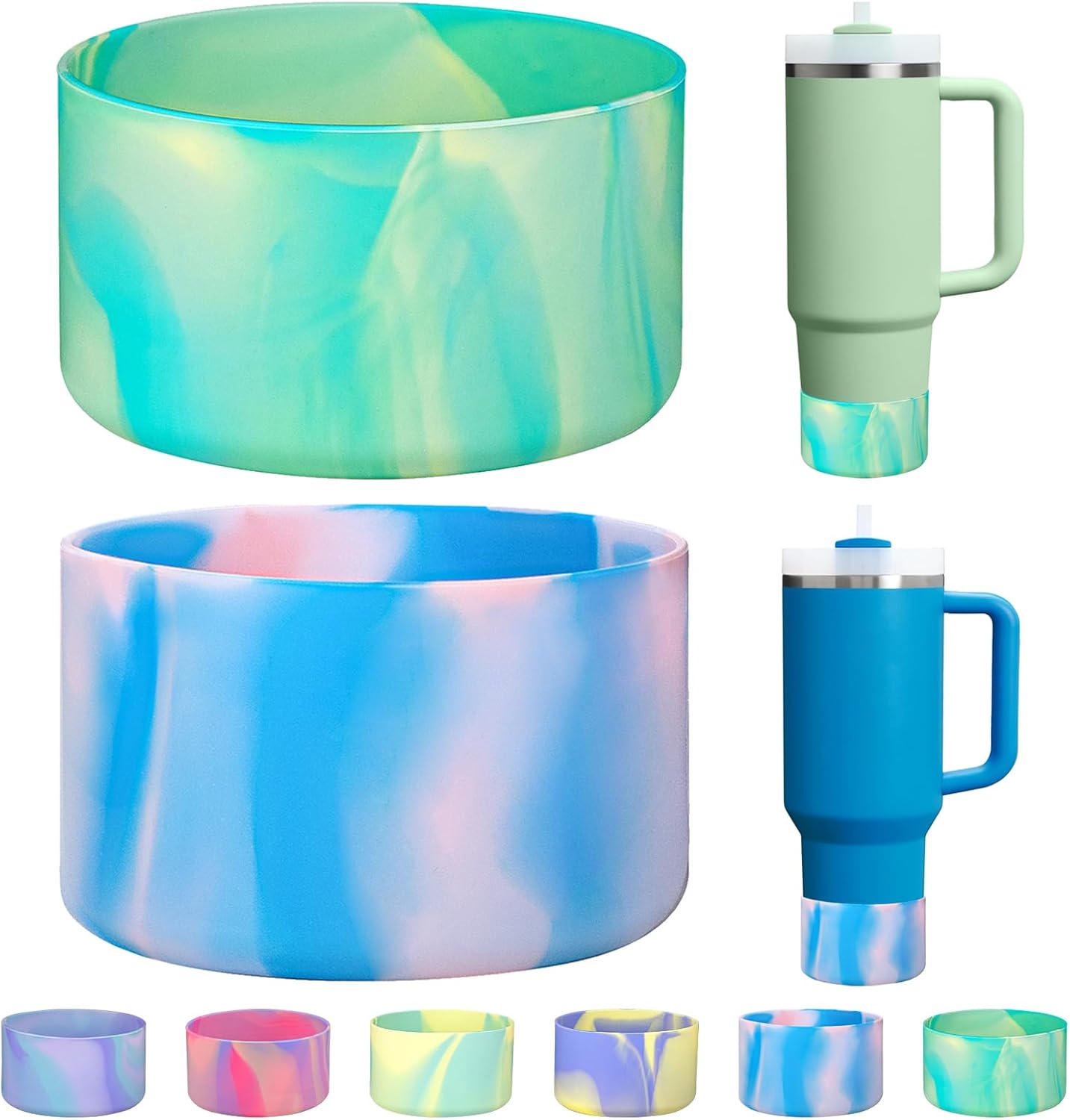 HEYSKAY 2pcs Protective Flask Silicone Boot Base for Stanley Quencher Adventure 40oz & Stanley IceFlow 20oz 30oz Tumbler, and Compatible with 12-24oz Hydro Sport Water Bottles,Yeti and More
