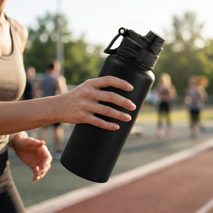 SANDJEST Pickleball Stainless Steel Water Bottle with Strap 32oz, Insulated Bottles with Straw and Spout Lid for Gym Sports Travel Outdoor, Gifts for Women Girls Birthday Christmas