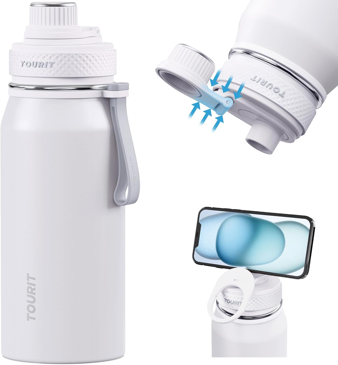 TOURIT 32oz Stainless Steel Wide Mouth Water Bottle, Double-Wall Vacuum Insulation with Spout Lid for Sports and Travel, Black