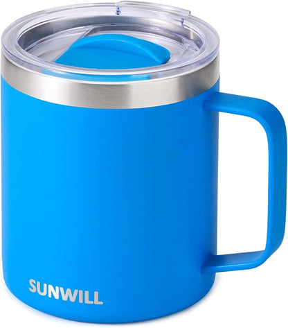 SUNWILL Travel Coffee Mug with Lid, Insulated Tumbler with Handle, 14 oz Stainless Steel Cup for Ice, Water, Tea, Rose Gold