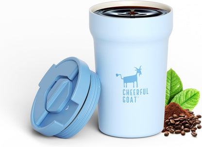 CHEERFUL GOAT Insulated Coffee Mug – Stainless Steel Travel Coffee Tumbler with Ceramic Liner, 12oz Coffee Cup for Hot and Cold Water Coffee at Home, Office, or On the Go (orange)