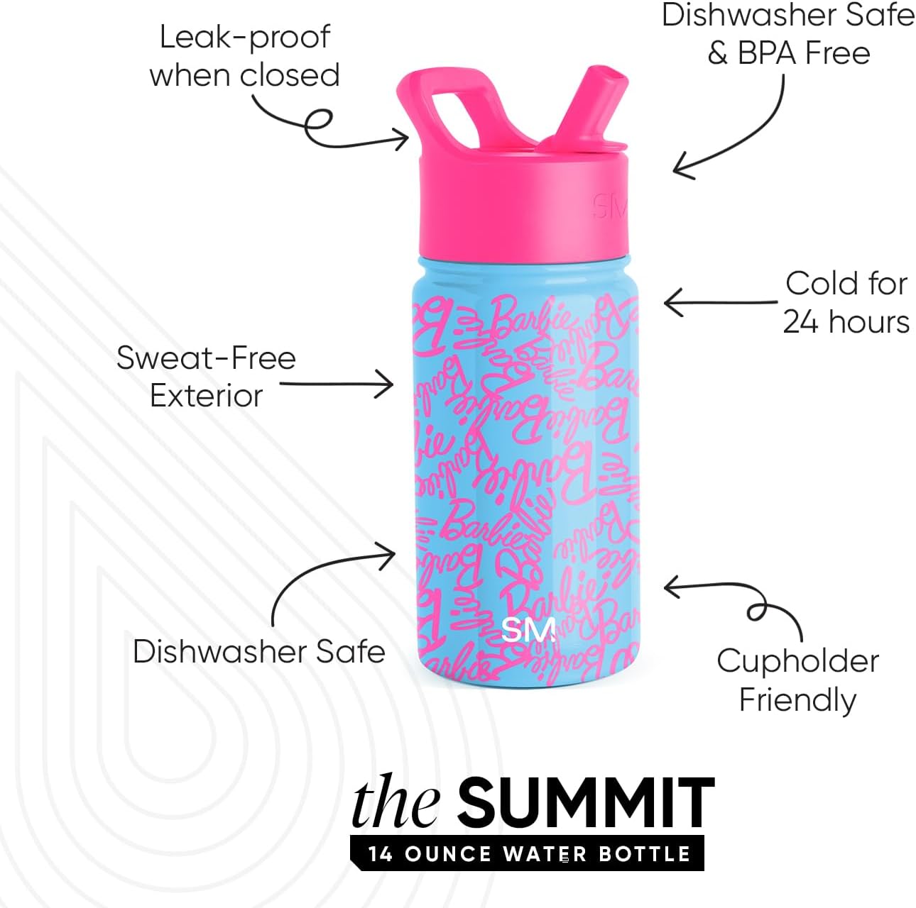 Simple Modern Disney Minnie Mouse Kids Water Bottle with Straw Lid | 14oz Insulated Stainless Steel Kids Tumbler & Spill Proof Toddler Cup for School, Girls, Boys | Summit | Minnie Mouse Fun - Colors B