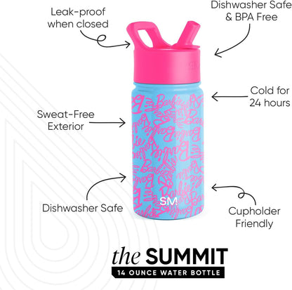 Simple Modern Disney Minnie Mouse Kids Water Bottle with Straw Lid | 14oz Insulated Stainless Steel Kids Tumbler & Spill Proof Toddler Cup for School, Girls, Boys | Summit | Minnie Mouse Fun - Colors B