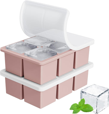 Large Ice Cube Tray for Whiskey: FDDBI Silicone Ice Cube Trays with Lid - 2Pack Big Square Old Fashioned Ice Cube Maker for Cocktail - 2inch Huge Cubed Ice Trays for Whisky