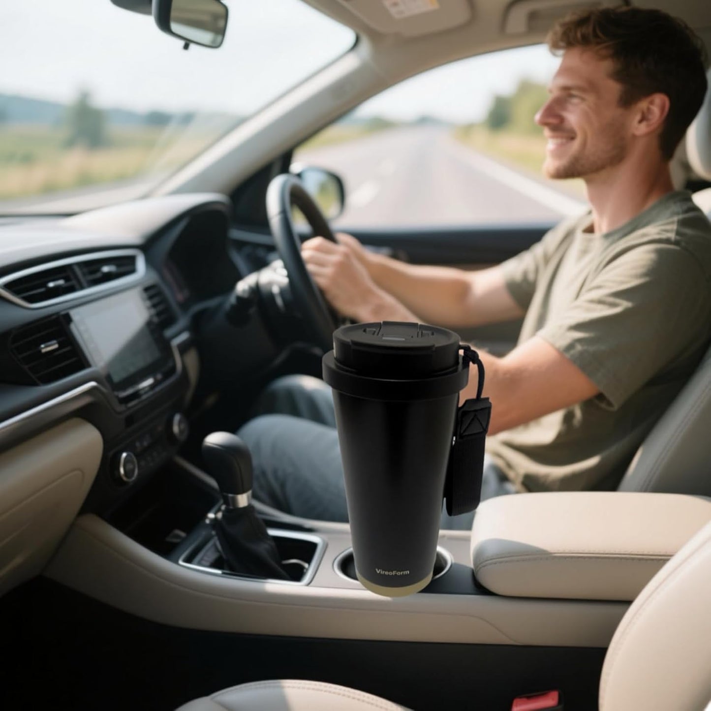 16oz Car Travel Mug | Leak-Proof Double Wall Vacuum Insulated Coffee Cup, 6H Hot/12H Cold Stainless Steel Tumbler with Lanyard for Car Commute, Office & Outdoor Use