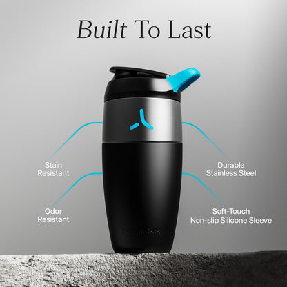 Promixx Pursuit Stainless Steel Shaker Bottle - 26oz Lightweight Metal Protein Mixer with Snap-Fit Agitator for Smooth Shakes - Leak-Proof Gym Shaker Cup for Fitness & Travel - Midnight Blue