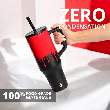 Elemental 32 oz 100% Leak Proof Tumbler with Handle & Straw - Stainless Steel Double Wall Insulated Tumbler for Hot and Cold Beverages - Travel Coffee Mug with Sip & Straw Lid - White - Colors B
