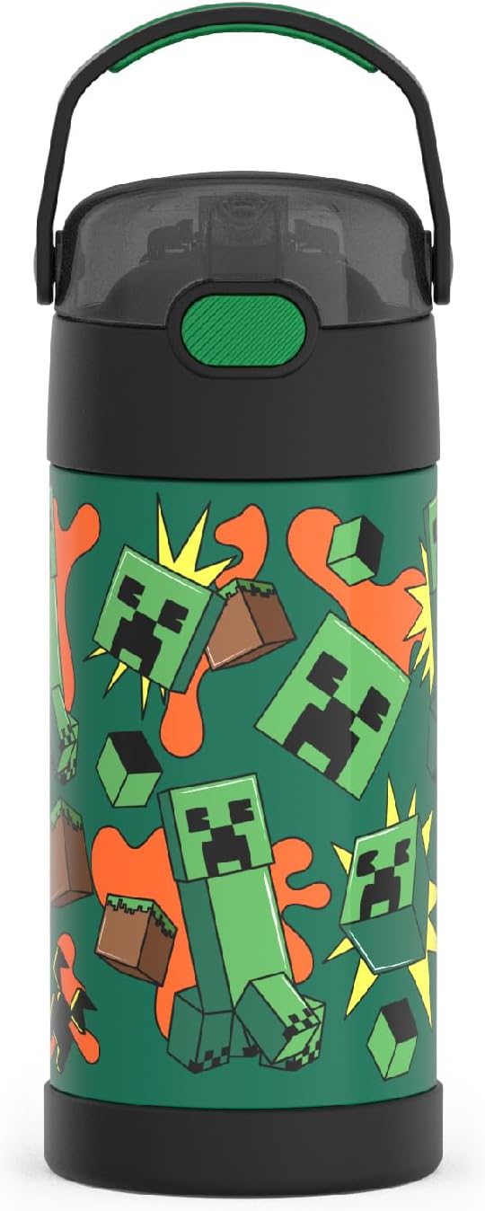 THERMOS FUNTAINER Water Bottle with Straw - 12 Ounce - Kids Stainless Steel Vacuum Insulated Water Bottle with Lid, Bluey - Colors A