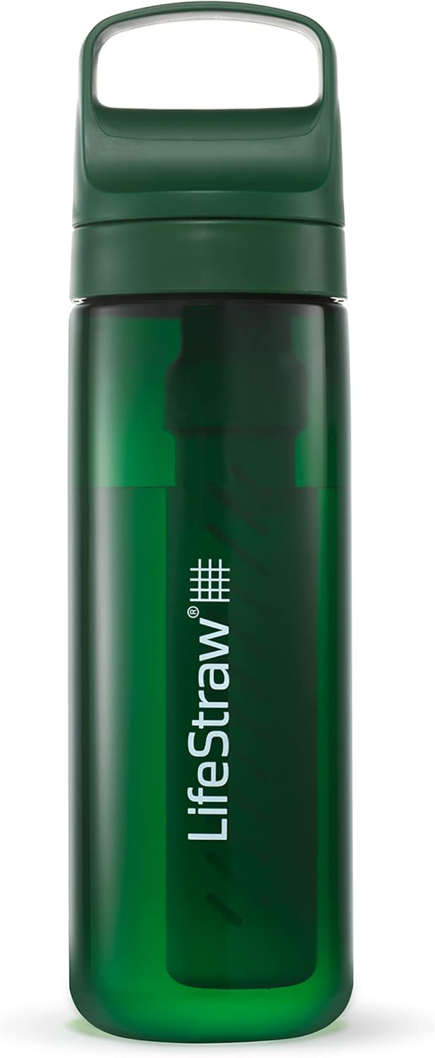 LifeStraw Go Series – BPA-Free Water Filter Bottle for Travel and Everyday use removes Bacteria, parasites and microplastics, Improves Taste, 22oz; Clear