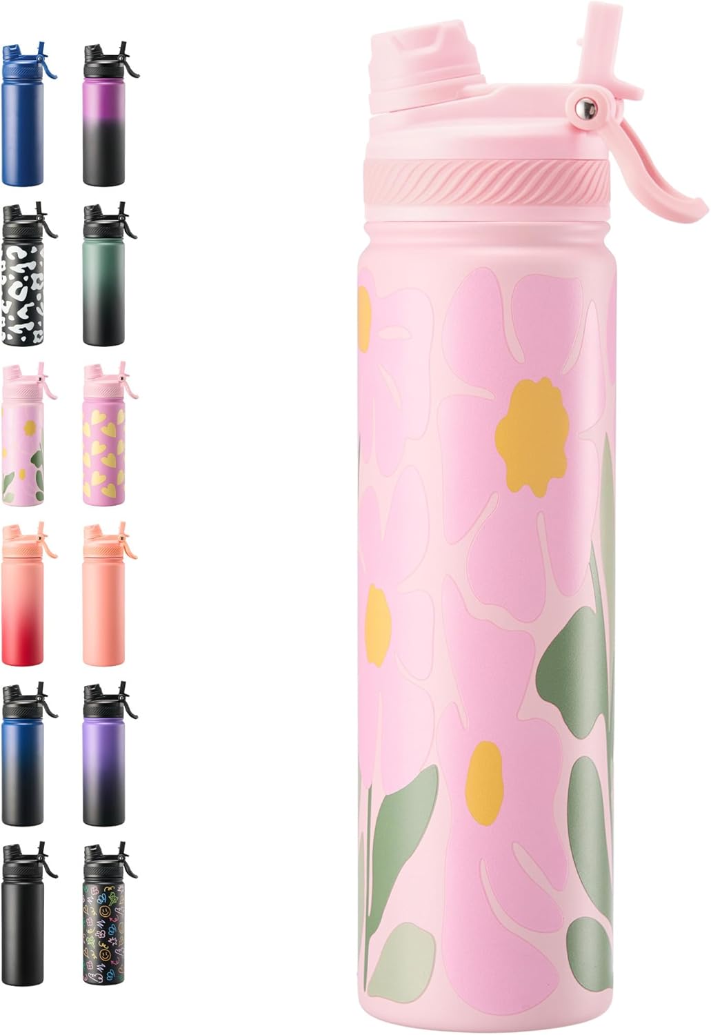 Fijinhom 18 oz Insulated Water Bottle, 2-in-1 Straw and Spout Lid Stainless Steel Thermos, Leak-Proof, Double Wall Vacuum Flask, Keep Cold 24H for Outdoor, Sports, Travel, School (Black)