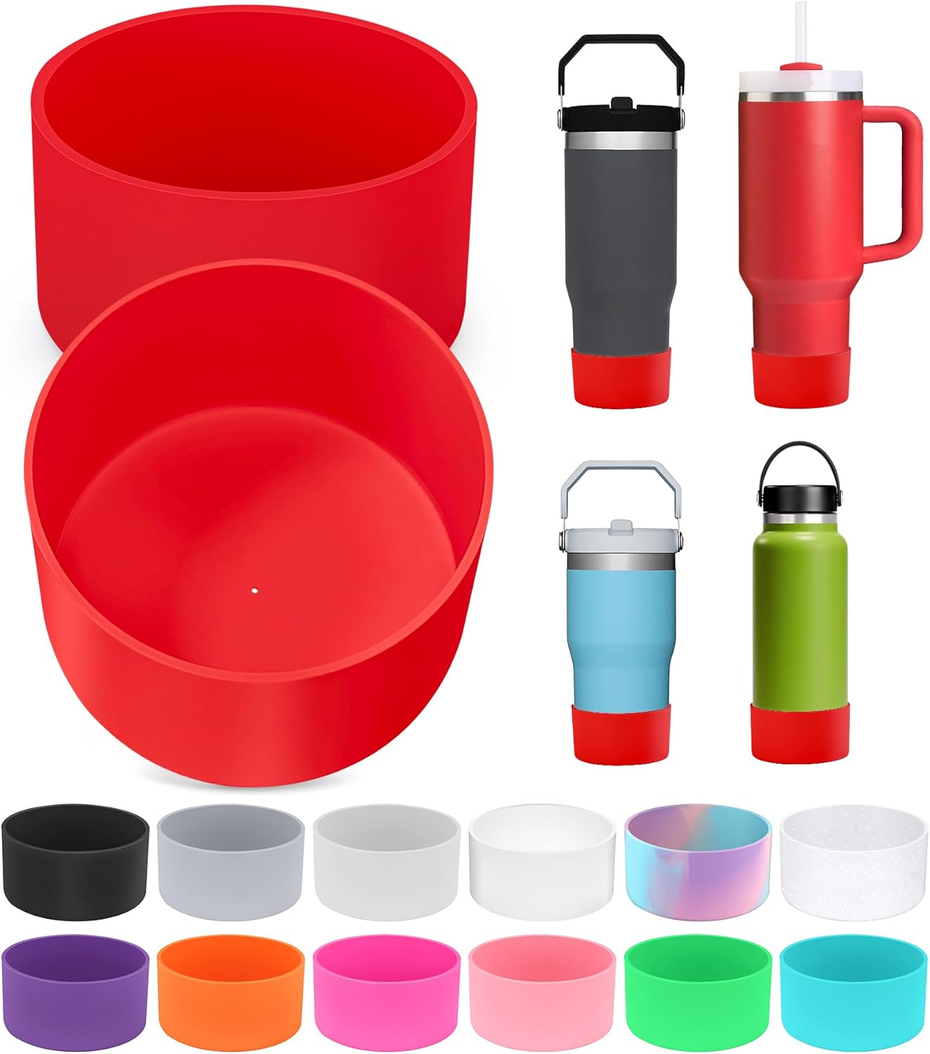 PICcircuit 2PCS for Stanley Boot, Silicone Bottom for Quencher Adventure 40oz 30oz IceFlow 20oz 30oz Bottle&for Hydroflask Tumbler 12-24oz for Stanley Cup Accessories Avoid Scratches&Noise