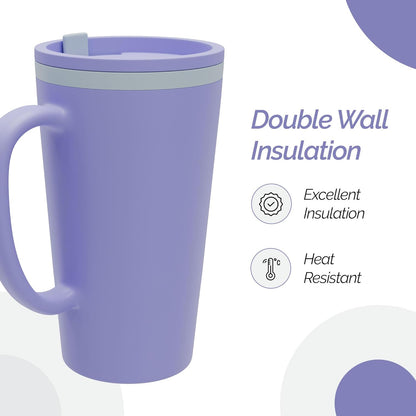 Copco Cone Desk Mug, 16 oz - Double Wall Insulated Coffee Mug with Twist-Off Lid, Handle & Slide Tab - Travel-Friendly Cup for Hot or Cold Drinks, BPA-Free, Microwave & Dishwasher Safe (Brown)