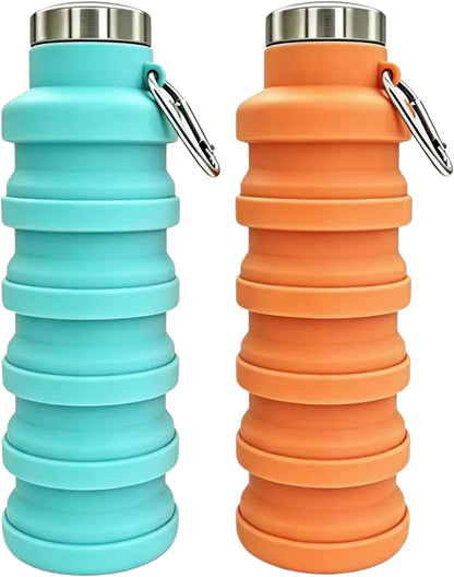 YCT Collapsible Water Bottle 17oz（500ml），Travel Portable Sport Water Bottle，Reusable Silicone Foldable Water Bottles for Gym Camping Hiking (Purple+Black)