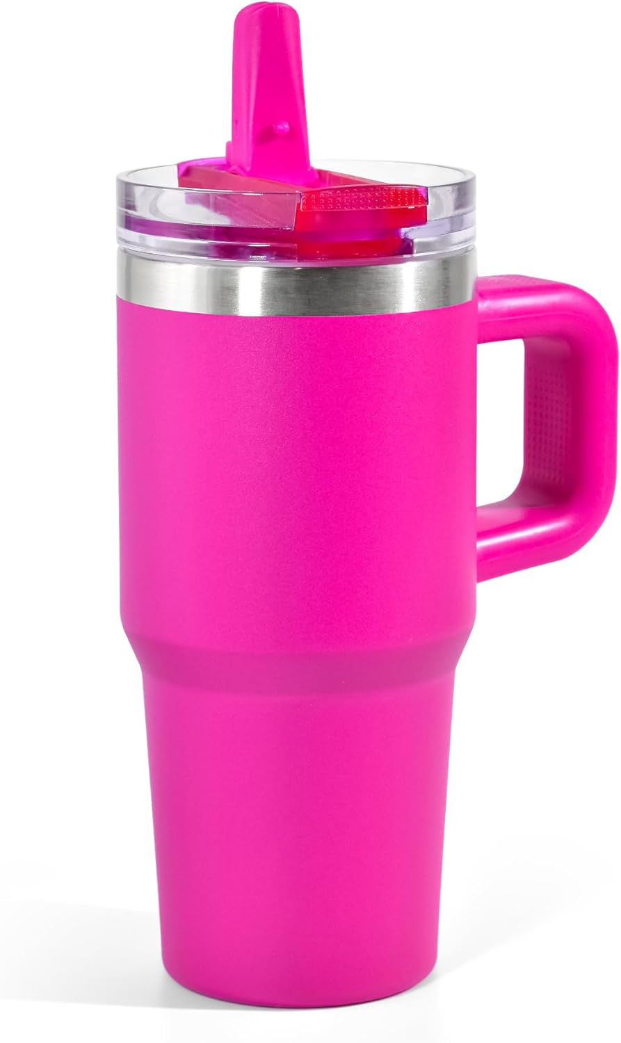 AGH 14 oz Tumbler with Handle for Kids Flip Straw Stainless Steel Mug,Stainless Steel Double Wall Vacuum Cup, Leakproof, BPA Free Keeps Drinks Cold up to 18 Hrs,Cream White