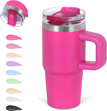 Cosictic 14 Oz Flip Straw Tumbler with Handle for Kids, Stainless Steel Double Wall Insulated Cup for Children with Flip Top Lid, 14 Oz Leak-proof Cups for Kids, Sky Blue and Purple