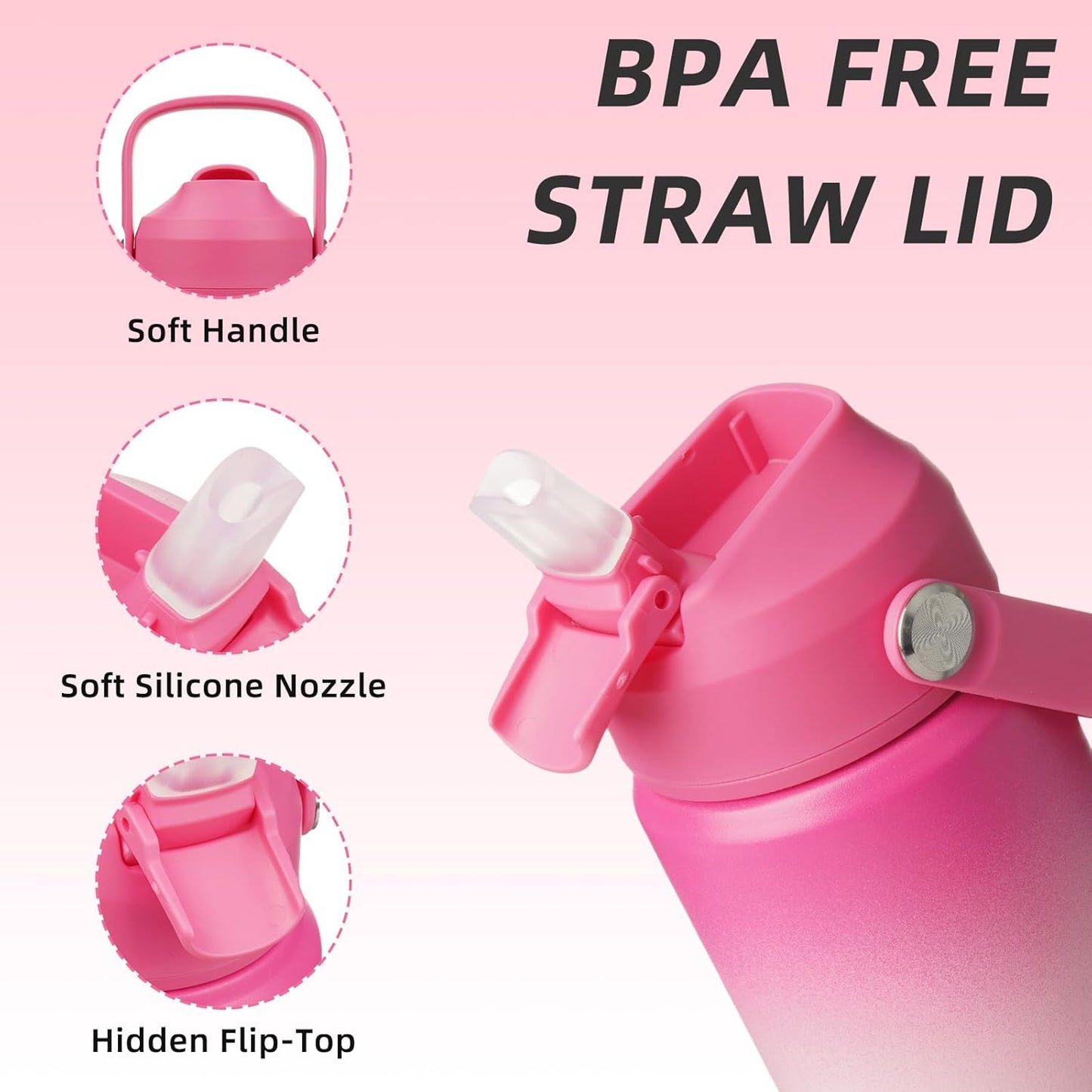 BJPKPK Insulated Water Bottle with Straw Lid, 18oz Thermo Water Bottles with Soft Nozzle, Flex Handle & Non-slip Boot, BPA Free Leak Proof Stainless Steel Metal Thermo, Tumblers, Cups,Sea Salt