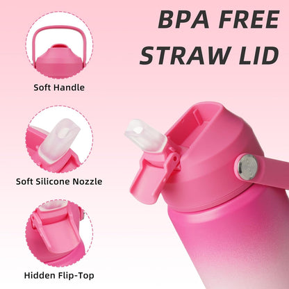 BJPKPK Insulated Water Bottle with Straw Lid, 18oz Thermo Water Bottles with Soft Nozzle, Flex Handle & Non-slip Boot, BPA Free Leak Proof Stainless Steel Metal Thermo, Tumblers, Cups,Sea Salt