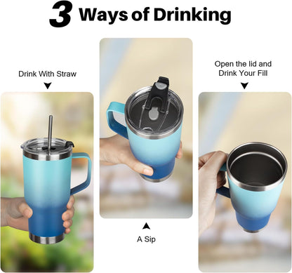 20 oz Tumbler with Handle, Stainless Steel Insulated Tumbler with Lid and Straw, Double Wall Vacuum Coffee Mug Tumbler, Insulated Coffee Thermal Cup for Cold and Hot (Light Purple)