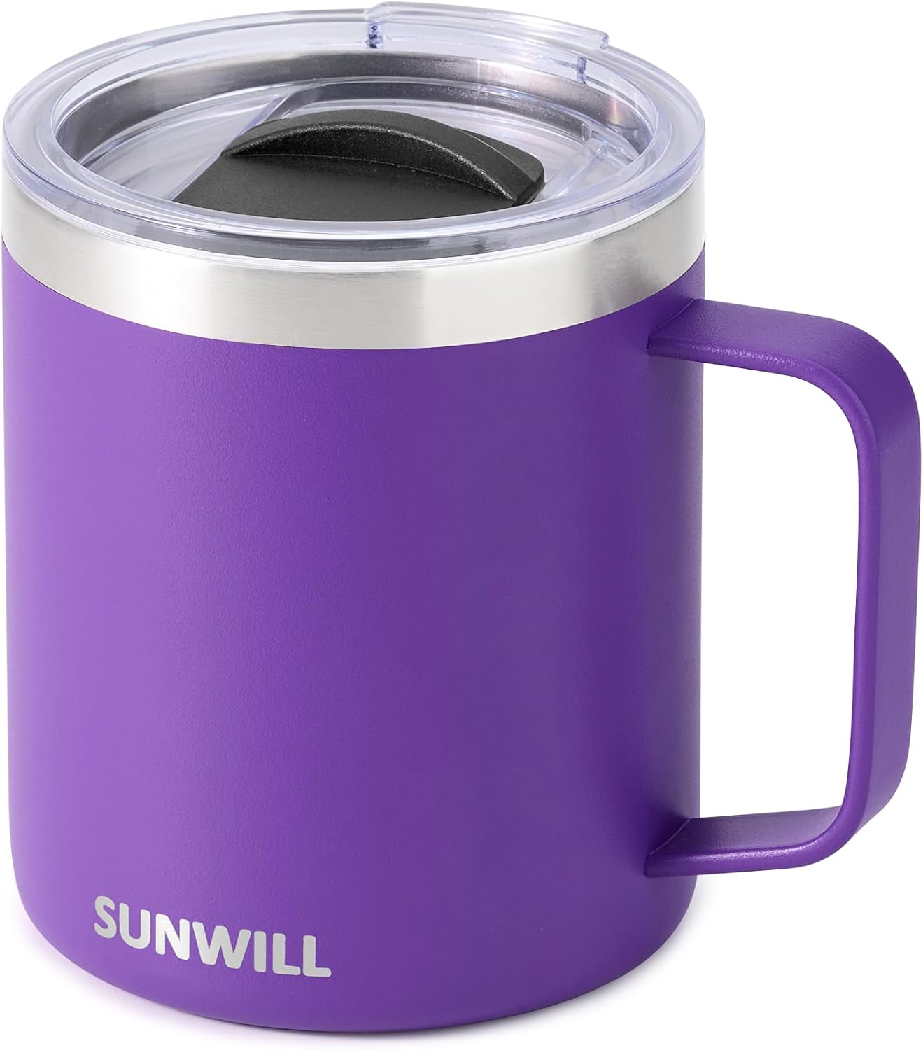 SUNWILL Travel Coffee Mug with Lid, Insulated Tumbler with Handle, 14 oz Stainless Steel Cup for Ice, Water, Tea, Rose Gold