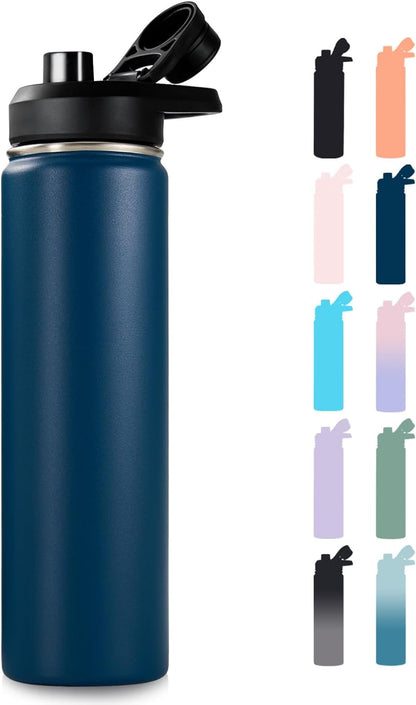 Fijinhom 24 oz Insulated Water Bottle with Handle, 304 Stainless Steel Water Bottles with Wide Mouth, Double Wall Vacuum Sports Water Bottle, BPA Free, Keep Cold and Hot, Black | with Handle