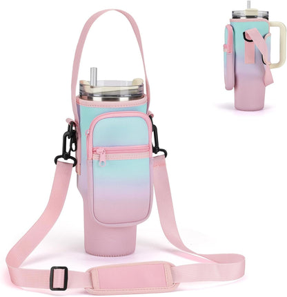 GOEWY Water Bottle Carrier Bag for Stanley 40/30 oz Tumbler with Phone Pocket Neoprene Water Bottle Holder with Shoulder & Handheld Strap Stanley Cup Accessories