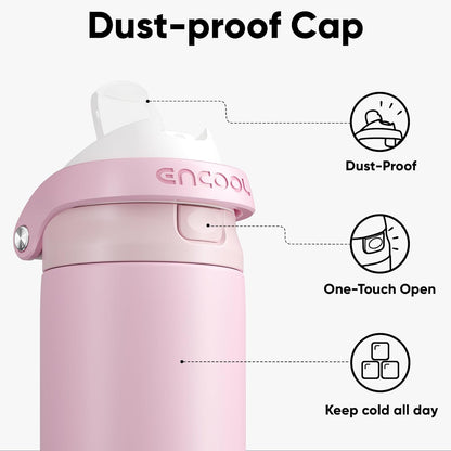 ENCOOL Leakproof Insulated Water Bottle with Straw Dual-Sip Water Bottle Bag-Safe Design for Work, Commute & Gym – Keeps Drinks Cold All Day, 24 oz, Lemonade Pink - Colors B