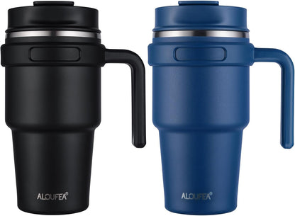 20 oz Insulated Coffee Mug Tumbler with Handle, Stainless Steel Travel Mug Tumbler with Lid and Straw,Double Wall Vacuum Leak Proof Ice Coffee Thermal Cup, Black