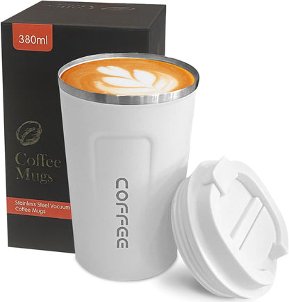 YINBAOGE Insulated Travel Coffee Mug, Spill & Leak Proof, Portable To Go Camping Stainless Steel Coffee Tumbler, Reusable Thermal Coffee Cup with Lid for Hot & Cold Drinks (Black, 12 OZ)