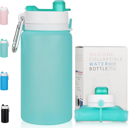 PLTCAT Collapsible Water Bottle, 19oz Foldable Bottle BPA Free Reusable Lightweight Leak-Proof Travel Silicone Water Bottle for Travel, Gym, Hiking, Office, Camping
