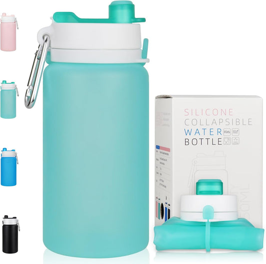 PLTCAT Collapsible Water Bottle, 19oz Foldable Bottle BPA Free Reusable Lightweight Leak-Proof Travel Silicone Water Bottle for Travel, Gym, Hiking, Office, Camping