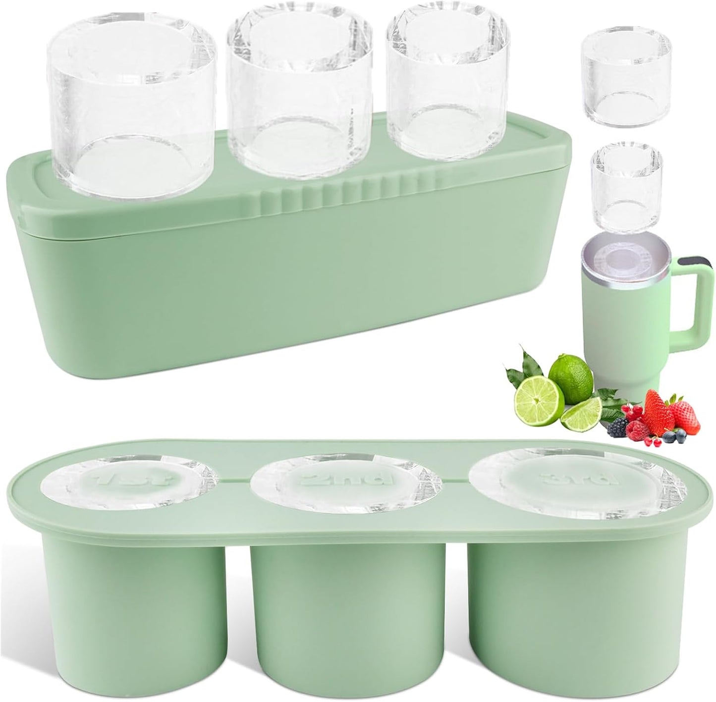 Fu Store Ice Cube Tray for Tumbler Cup 30-40 oz, 3pcs Silicone Ice Cube Molds With Lid and Bin for Chilling Cocktails Whiskey Drinks Juice Coffee Easy Fill and Release Ice Maker (Black, 40 oz)