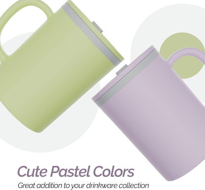 Copco Iconic 16oz Double Wall Insulated Desk Mug with Lid & Handle, Set of 2, BPA-Free Reusable Plastic, Spill-Resistant, Microwave & Dishwasher Safe, Wide Mouth (Grey)
