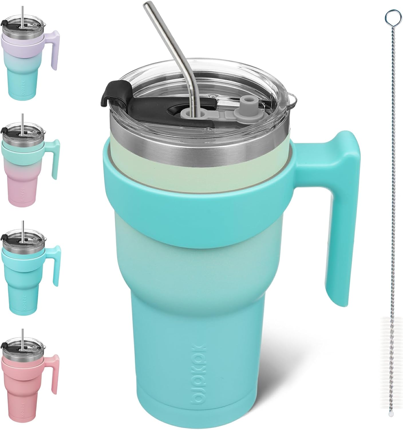 BJPKPK Tumbler With Handle And Straw Lid 40 oz Stainless Steel Insulated Coffee Tumbler Cups For Home, Office or Car,Turquoise